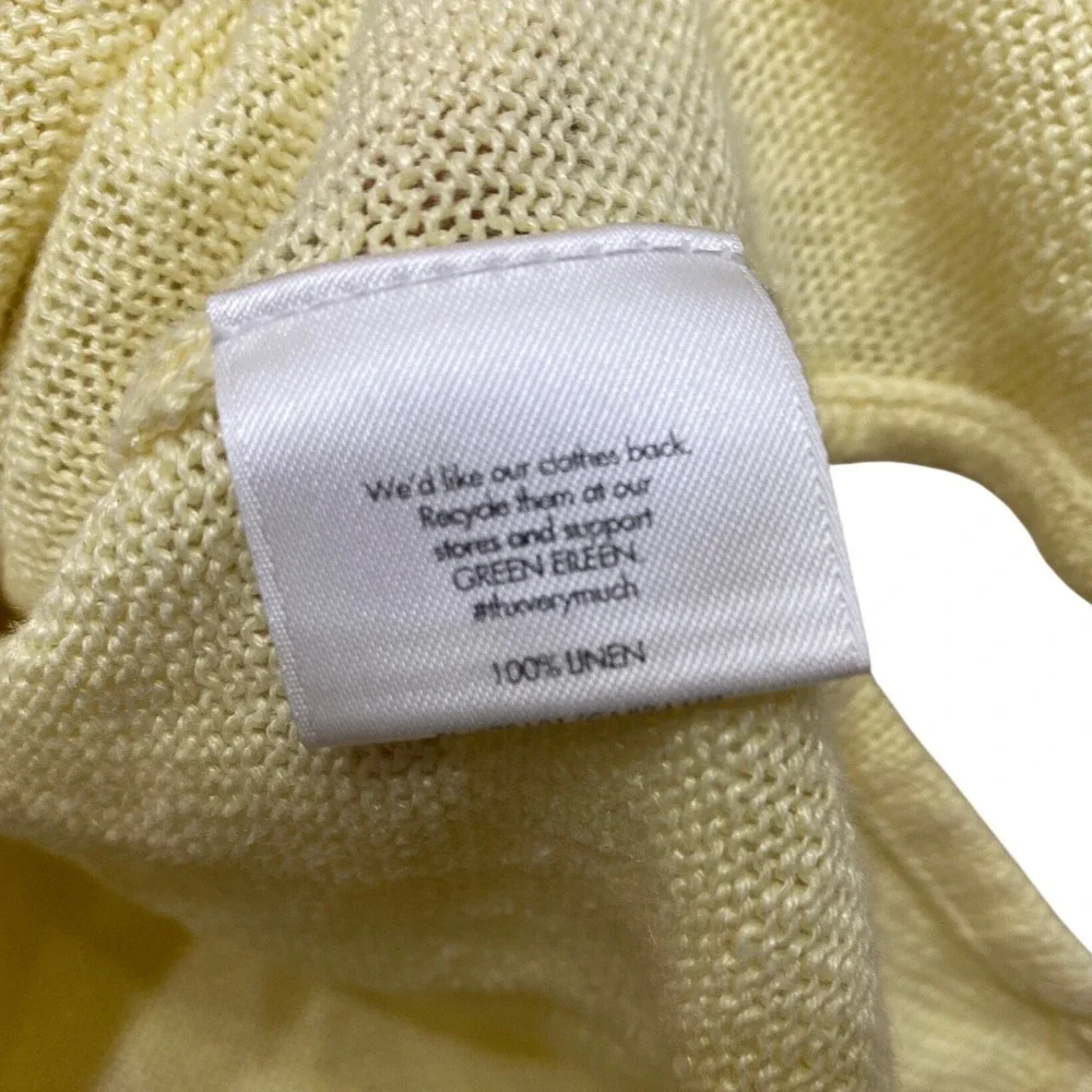 Eileen Fisher Woman 100% Linen V-Neck Sweater Pale Yellow 3X Plus Size Raglan